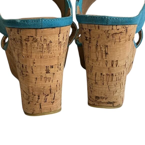 LANE BRYANT Sz 11WTurquoise Suede Sandal Wedge Shoe Hawthorn Cork Double Straps - Picture 5 of 10